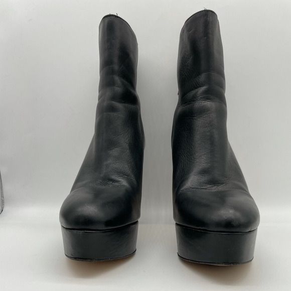 Zara Black Leather Heeled Platform Ankle Boots. - Picture 2 of 15
